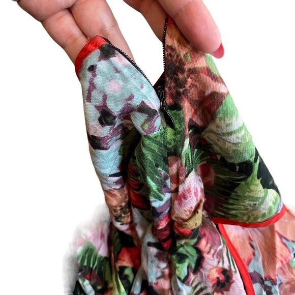 Jack Vintage Hawaiian Hibiscus Cutout Fit and Flare Dress Size 2 Red Black Green - Picture 7 of 10